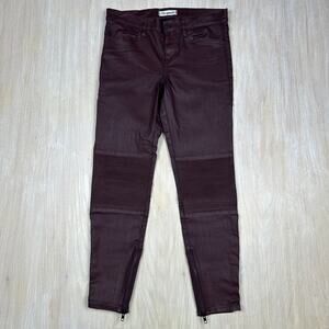 Madewell Burgundy Waxed Motorcycle Skinny Skinny Mid Rise Edgy Biker Jeans 30